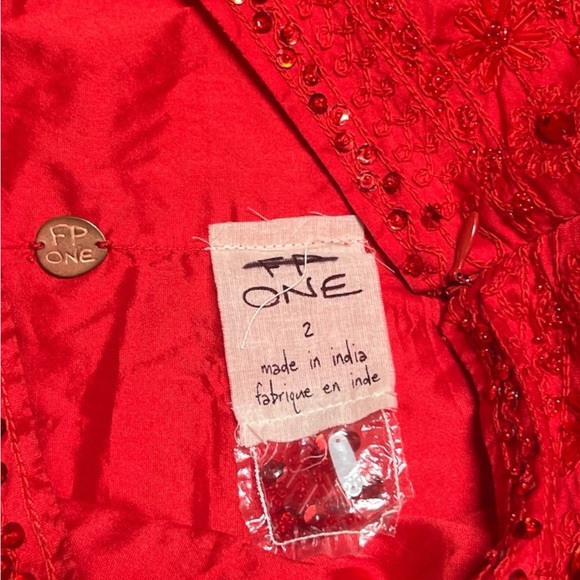 Free People One Women's Size 2 Red Party Beaded Embroidered Maxi Skirt Red NWOT - Picture 11 of 13